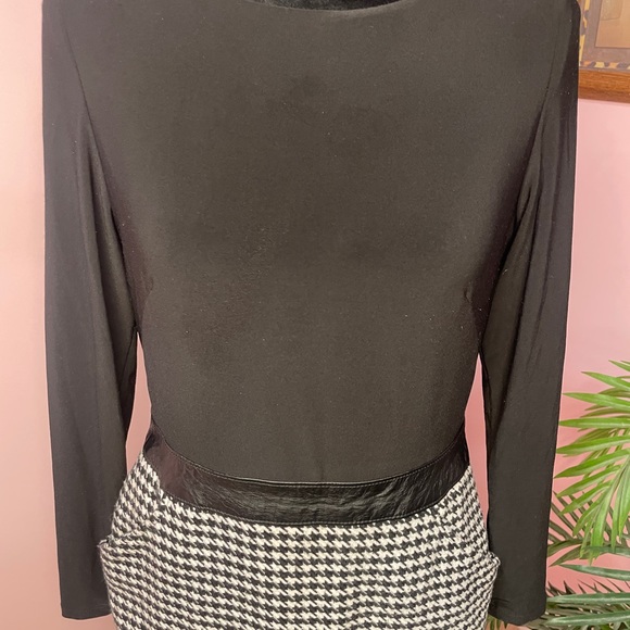 Ralph Lauren Houndstooth Dress Black with Faux Leather belt - Picture 3 of 13